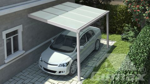 Klassieke carport in mat wit van 4.06 x 3 meter met melkglas dak