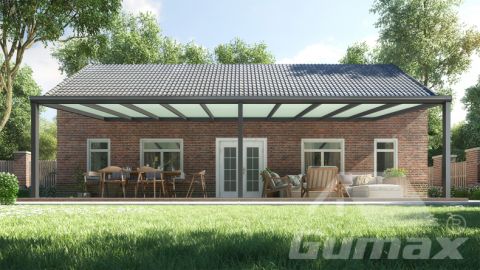 Gumax terrasoverkapping 10.06m  x 4.0m modern antraciet melkglas voor