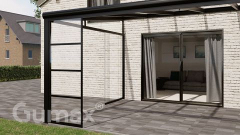 Steel Look glass sliding door 1-rail system matt black 1960mm wide with passage height of 2580mm – 2620mm