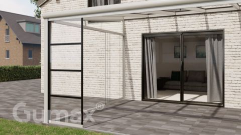 Steel Look glass sliding door 1-rail system matt white 1960mm wide with passage height of 2030mm – 2070mm