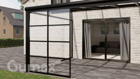 Steel Look glass sliding door 2-rail system matt black 1960mm wide with passage height of 2280mm – 2320mm