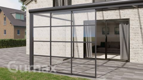 Steel Look glass sliding door 3-rail system matt anthracite 2940mm wide with passage height of 2480mm – 2520mm