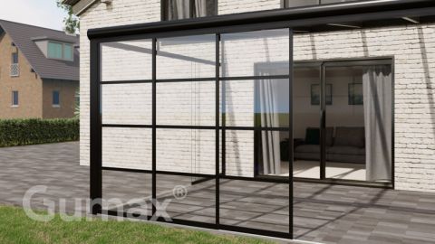 Steel Look glass sliding door 3-rail system matt black 2940mm wide with passage height of 2580mm – 2620mm