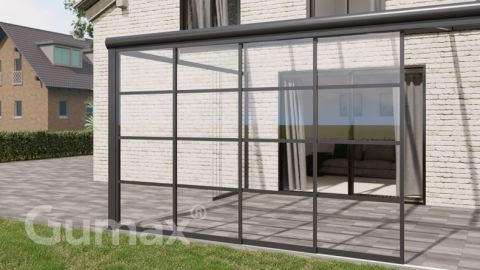 Steel Look glass sliding door 4-rail system matt anthracite 3920mm wide with passage height of 2230mm – 2270mm