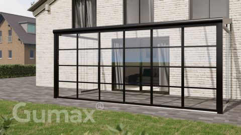 Steel Look glass sliding door 6-rail system matt black 5880mm wide with passage height of 2580mm – 2620mm