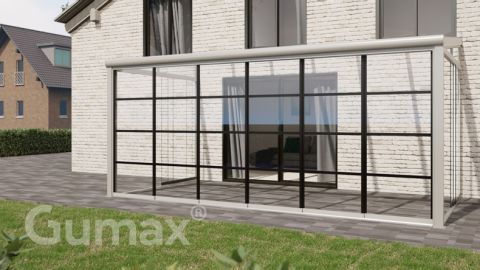 Steel Look glass sliding door 6-rail system matt white 5880mm wide with passage height of 2080mm – 2120mm